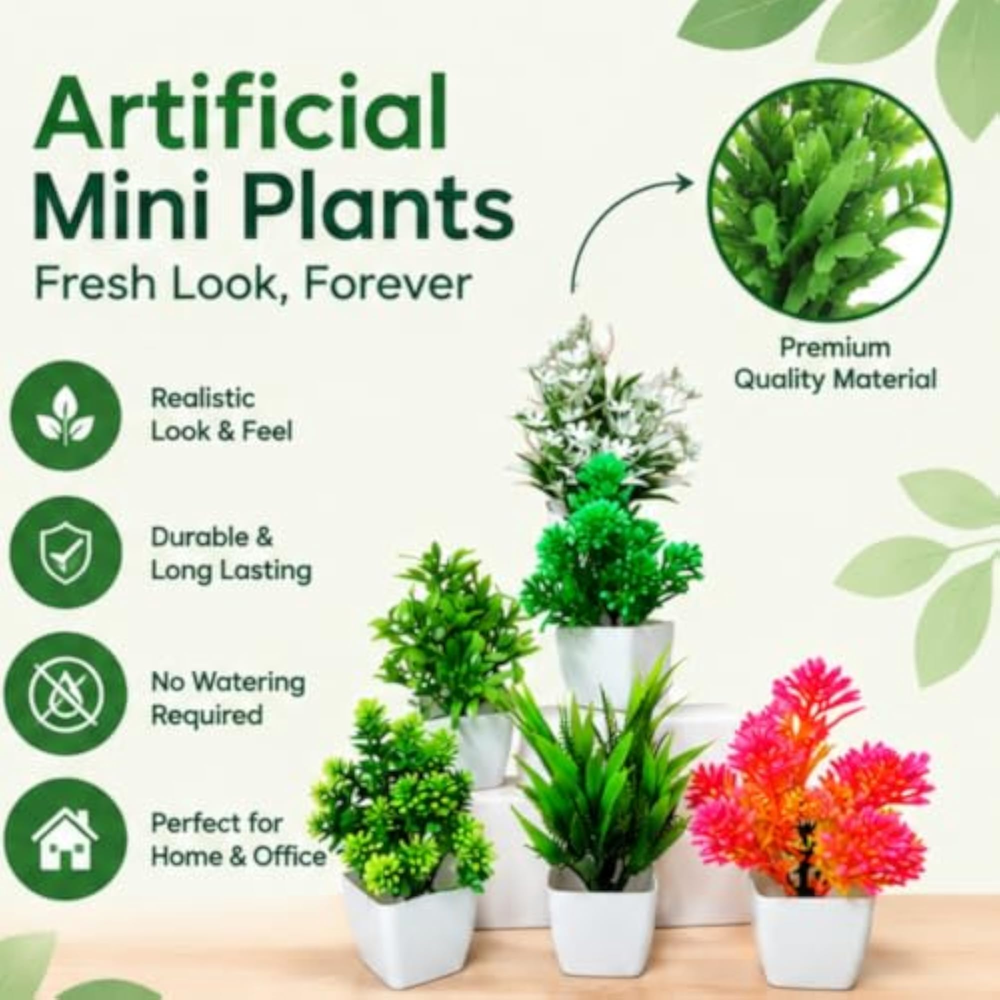 Artificial Small Plants with Plastic Pots, Pack of 6